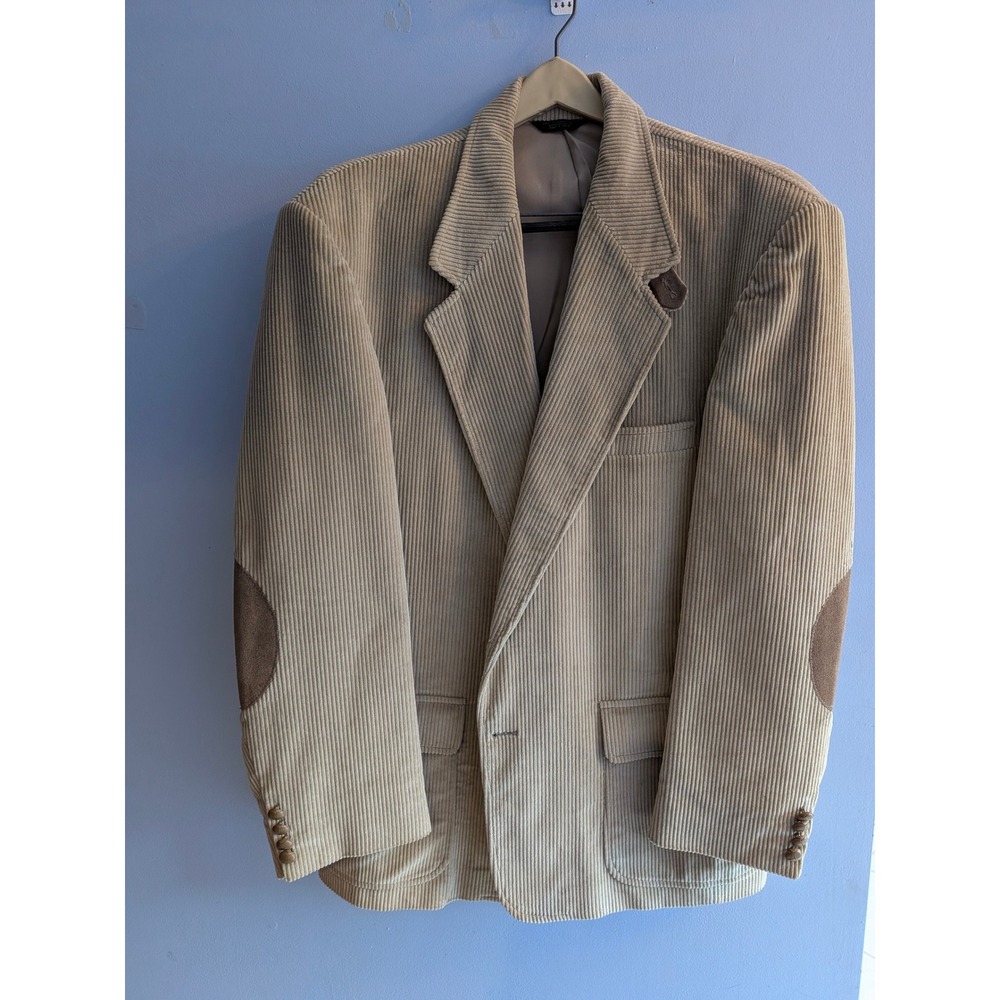 Farah Tan Corduroy Blazer 44R Elbow Patches Vintage Sport Coat Mens